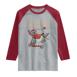 Toodaloo Cuntaroos Raglan Shirt Funny Sarcastic Raccoon Inappropriate Meme TS14 Heather Gray Heather Red Print Your Wear