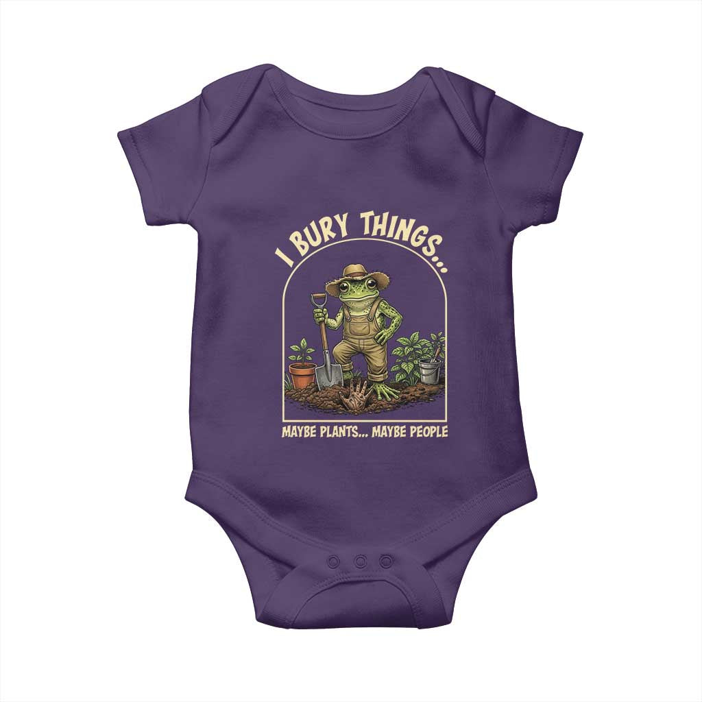 I Bury Things Maybe Plants Maybe People Baby Onesie Funny Gardening Frog Meme TS14 Purple Print Your Wear