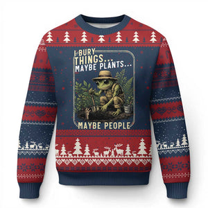I Bury Things Maybe Plants Maybe People Ugly Christmas Sweater Funny Sarcastic Frog Garden Lover TS14 Navy Red Print Your Wear