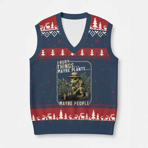 I Bury Things Maybe Plants Maybe People V-Neck Knit Sweater Vest Funny Sarcastic Frog Garden Lover TS14 Navy Red Print Your Wear
