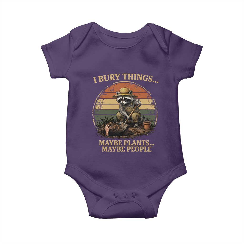 I Bury Things Maybe Plants Maybe People Baby Onesie Funny Gardening Raccoon Meme TS14 Purple Print Your Wear