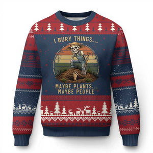 I Bury Things Maybe Plants Maybe People Ugly Christmas Sweater Funny Sarcastic Skeleton Garden Lover TS14 Navy Red Print Your Wear