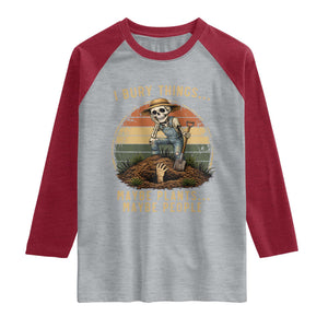 I Bury Things Maybe Plants Maybe People Raglan Shirt Funny Sarcastic Skeleton Garden Lover TS14 Heather Gray Heather Red Print Your Wear