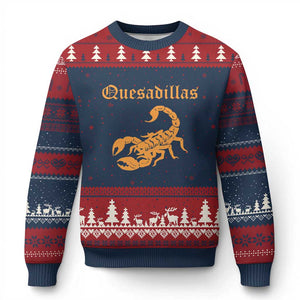Quesadillas Scorpion Ugly Christmas Sweater Burnt Orange Southwestern TS14 Navy Red Print Your Wear