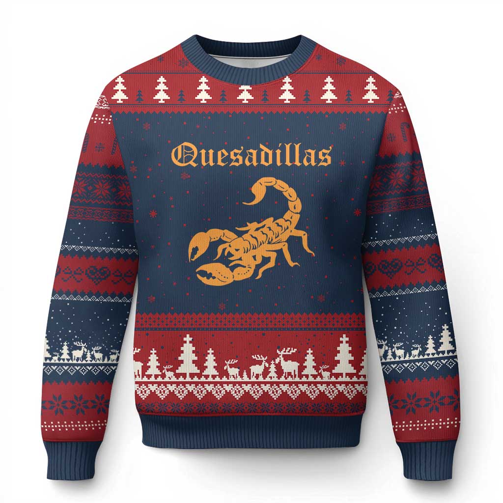 Quesadillas Scorpion Ugly Christmas Sweater Burnt Orange Southwestern TS14 Navy Red Print Your Wear
