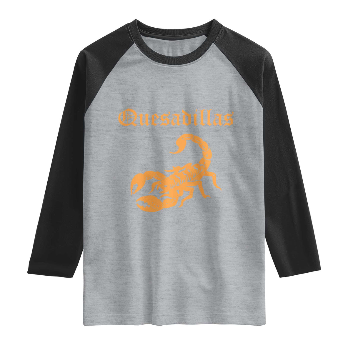 Quesadillas Scorpion Raglan Shirt Burnt Orange Southwestern TS14 Heather Gray Black Print Your Wear