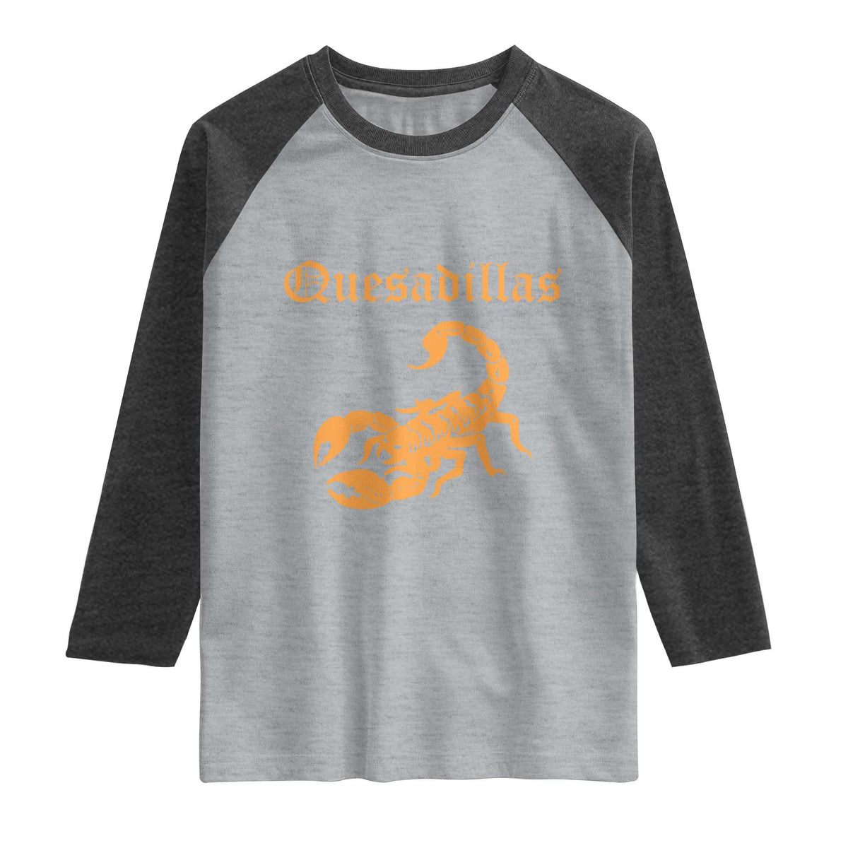 Quesadillas Scorpion Raglan Shirt Burnt Orange Southwestern TS14 Heather Gray Heather Charcoal Print Your Wear