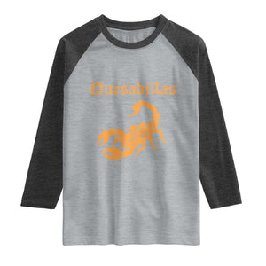 Quesadillas Scorpion Raglan Shirt Burnt Orange Southwestern TS14 Heather Gray Heather Charcoal Print Your Wear