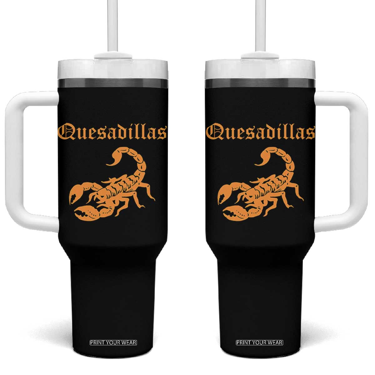 Quesadillas Scorpion Tumbler With Handle Burnt Orange Southwestern TS14 One Size: 40 oz Black Print Your Wear