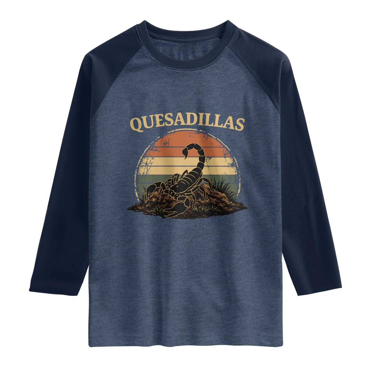 Quesadillas Scorpion Raglan Shirt Southwestern Desert Food TS14 Heather Denim Navy Print Your Wear