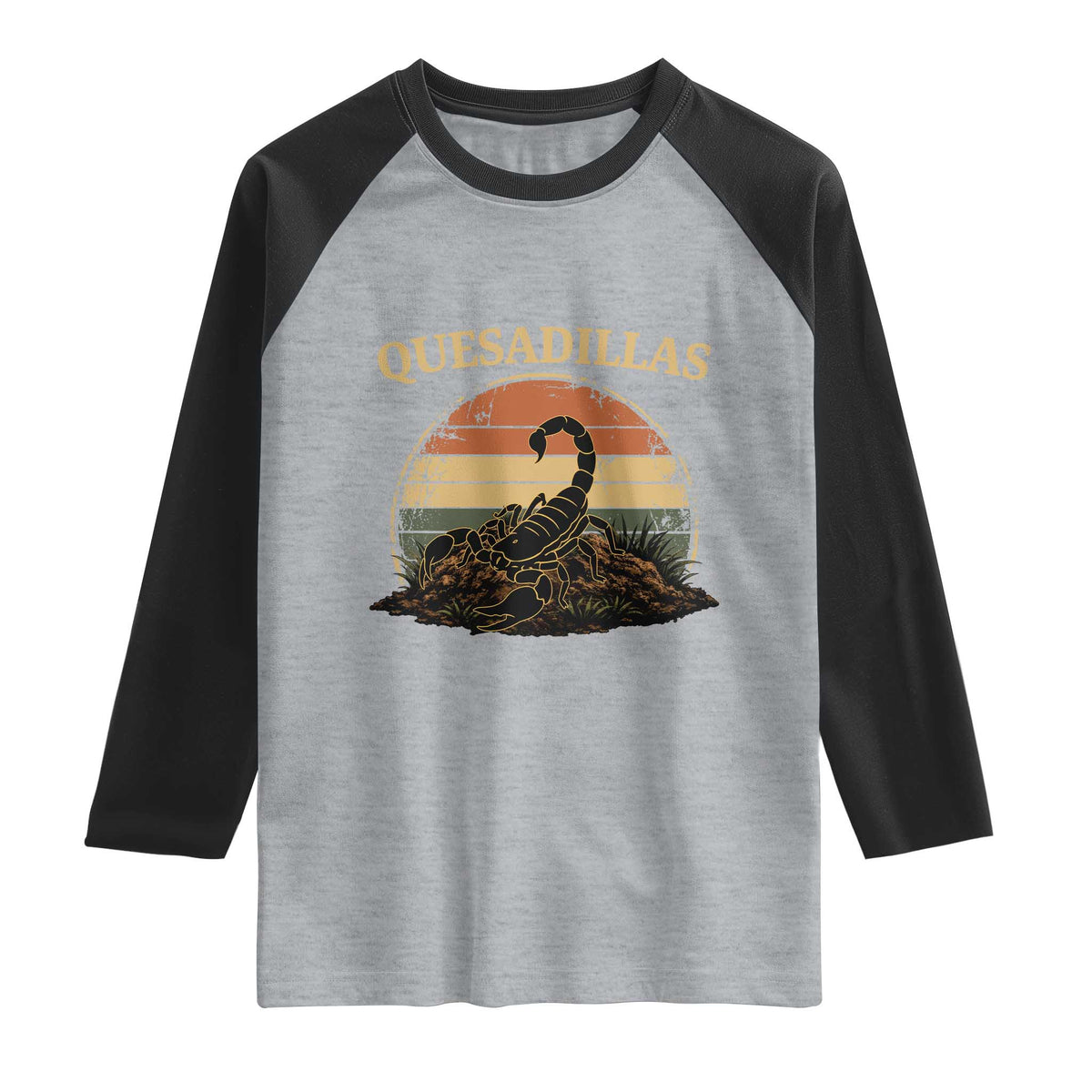 Quesadillas Scorpion Raglan Shirt Southwestern Desert Food TS14 Heather Gray Black Print Your Wear
