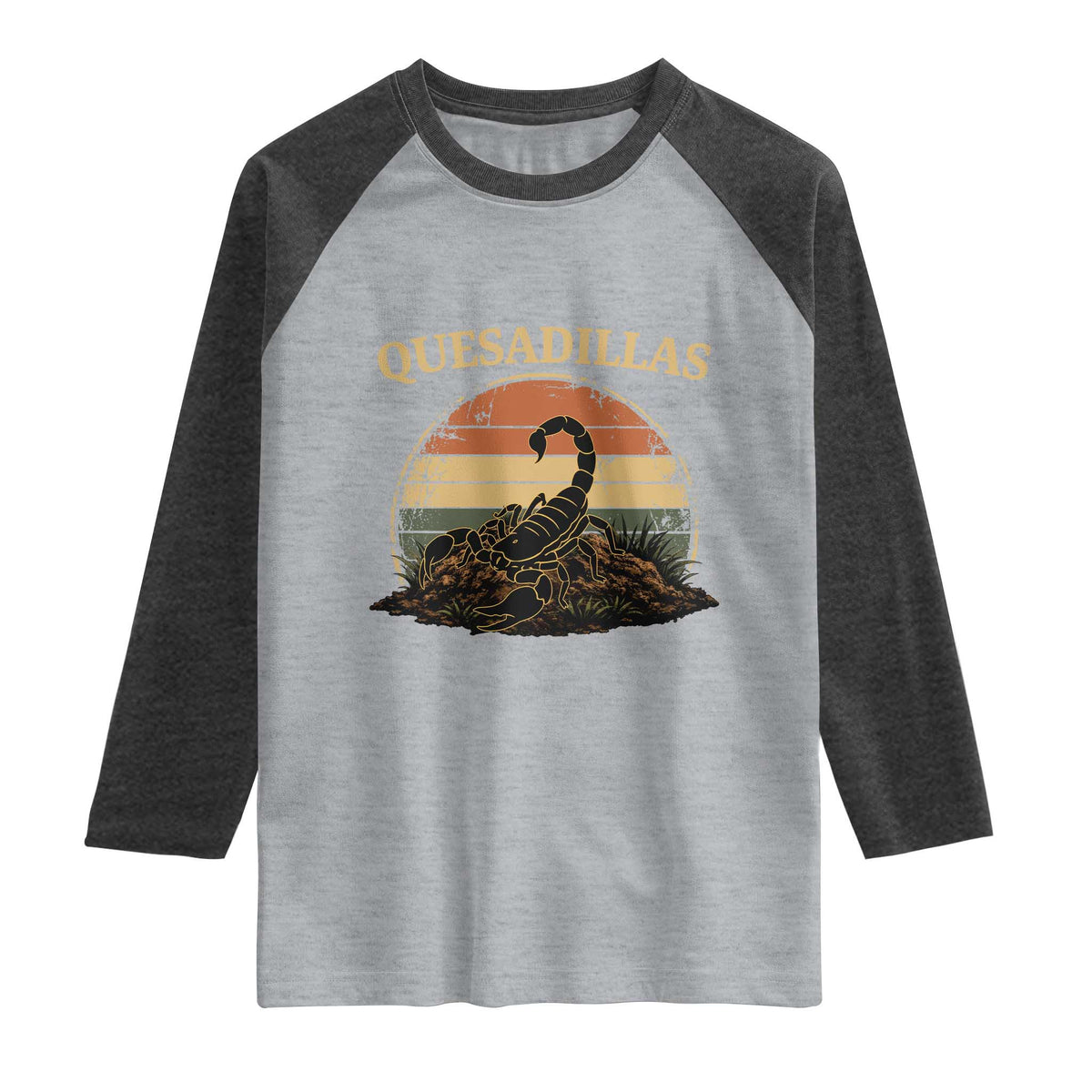 Quesadillas Scorpion Raglan Shirt Southwestern Desert Food TS14 Heather Gray Heather Charcoal Print Your Wear