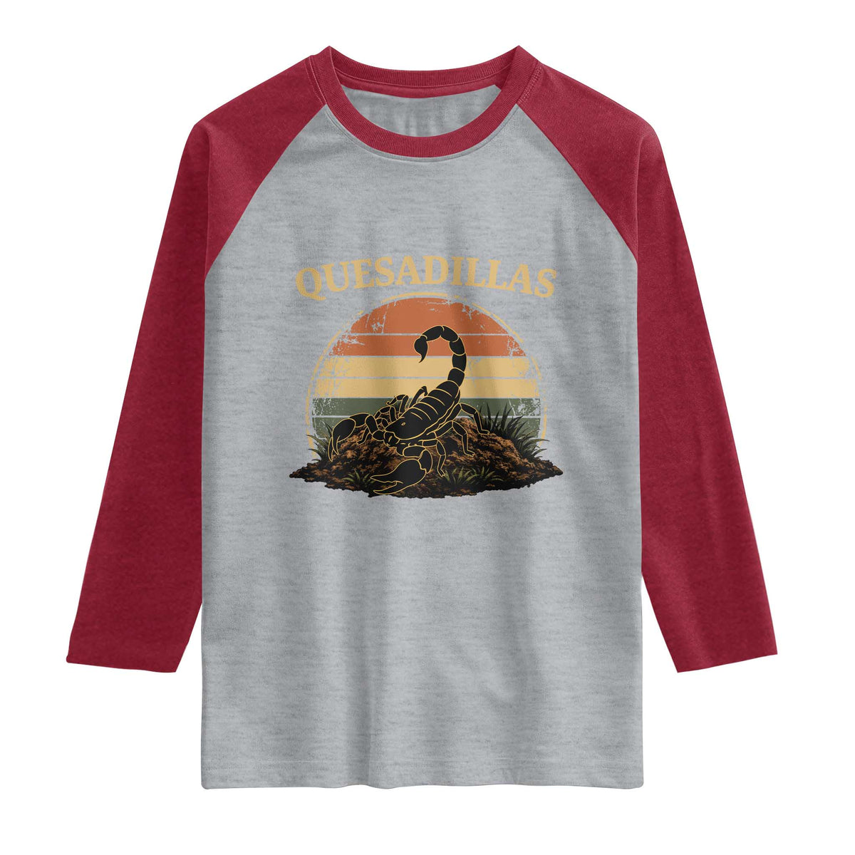 Quesadillas Scorpion Raglan Shirt Southwestern Desert Food TS14 Heather Gray Heather Red Print Your Wear