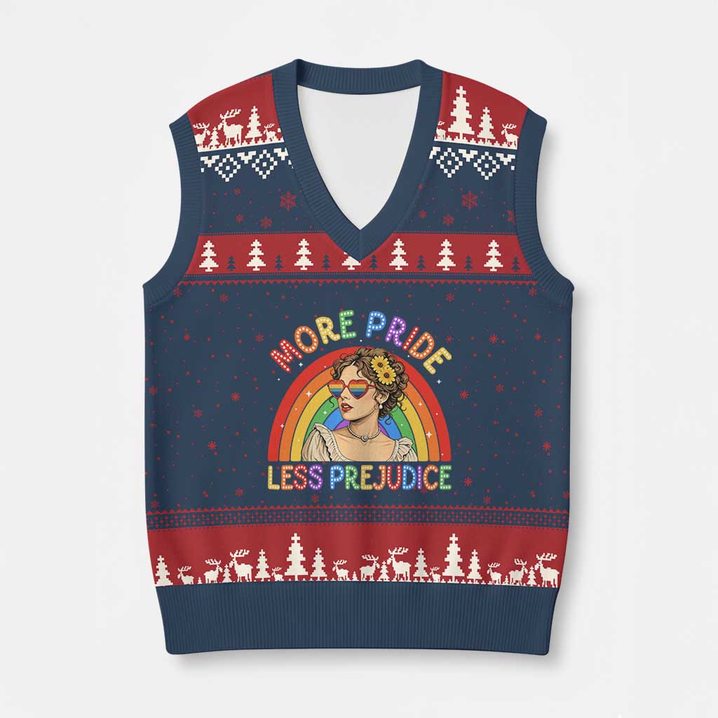 More Pride Less Prejudice V-Neck Knit Sweater Vest Pride Month LGBTQ Gay Lesbian TS14 Navy Red Print Your Wear