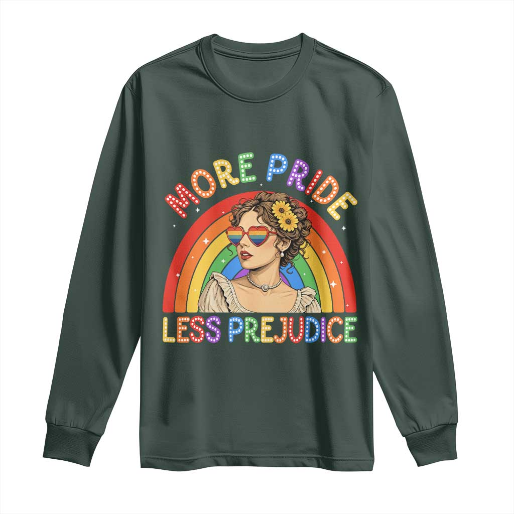 More Pride Less Prejudice Long Sleeve Shirt Pride Month LGBTQ Gay Lesbian TS14 Dark Forest Green Print Your Wear