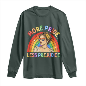 More Pride Less Prejudice Long Sleeve Shirt Pride Month LGBTQ Gay Lesbian TS14 Dark Forest Green Print Your Wear