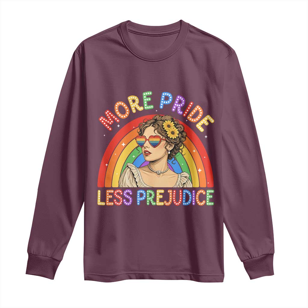 More Pride Less Prejudice Long Sleeve Shirt Pride Month LGBTQ Gay Lesbian TS14 Maroon Print Your Wear