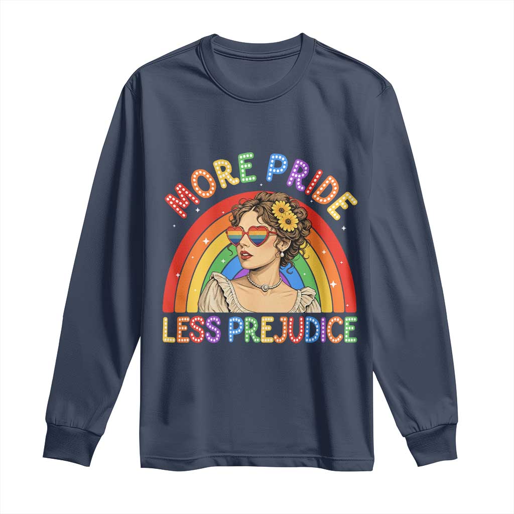 More Pride Less Prejudice Long Sleeve Shirt Pride Month LGBTQ Gay Lesbian TS14 Navy Print Your Wear