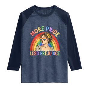 More Pride Less Prejudice Raglan Shirt Pride Month LGBTQ Gay Lesbian TS14 Heather Denim Navy Print Your Wear