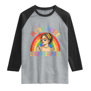 More Pride Less Prejudice Raglan Shirt Pride Month LGBTQ Gay Lesbian TS14 Heather Gray Black Print Your Wear