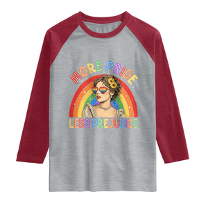 More Pride Less Prejudice Raglan Shirt Pride Month LGBTQ Gay Lesbian TS14 Heather Gray Heather Red Print Your Wear