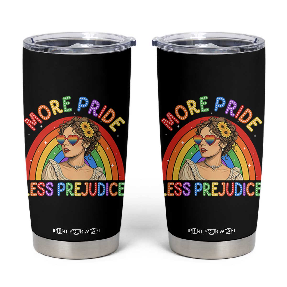 More Pride Less Prejudice Tumbler Cup Pride Month LGBTQ Gay Lesbian TS14 Black Print Your Wear