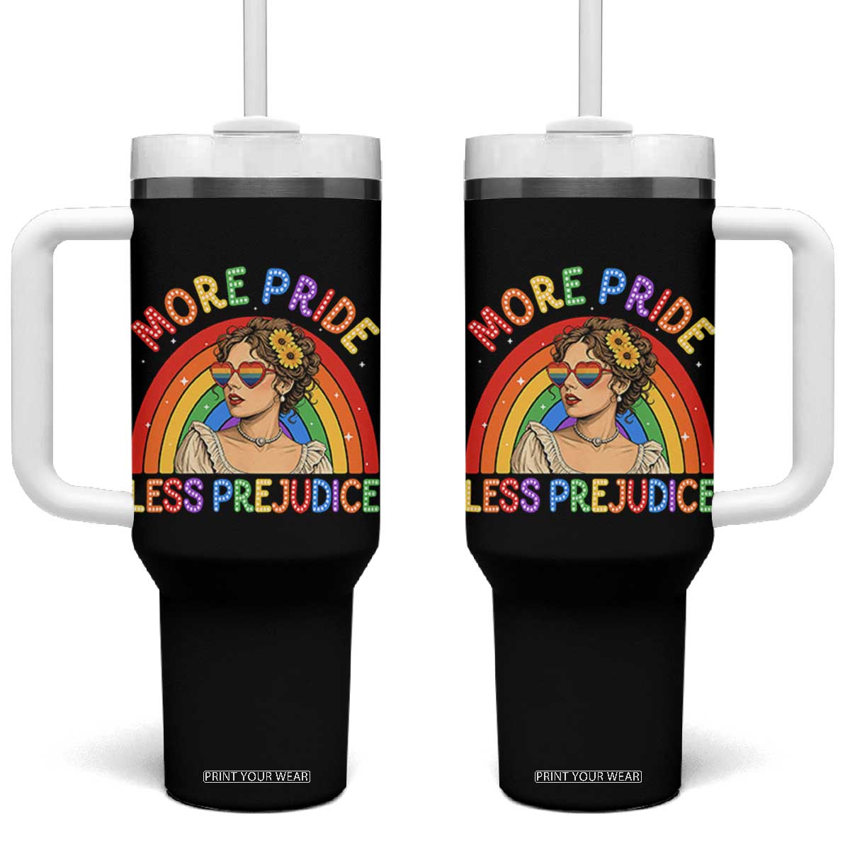 More Pride Less Prejudice Tumbler With Handle Pride Month LGBTQ Gay Lesbian TS14 One Size: 40 oz Black Print Your Wear