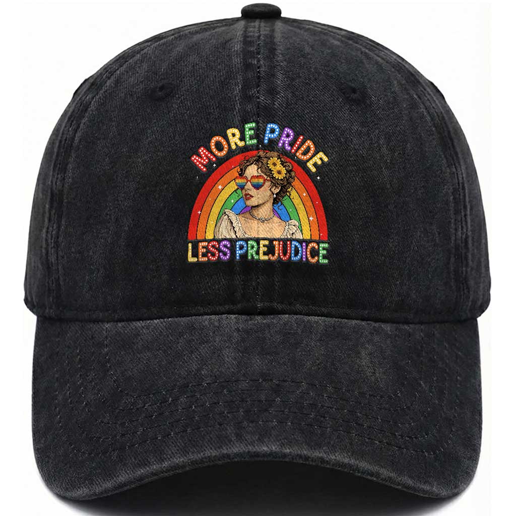 More Pride Less Prejudice Washed Cotton Baseball Cap Pride Month LGBTQ Gay Lesbian TS14 Print Your Wear