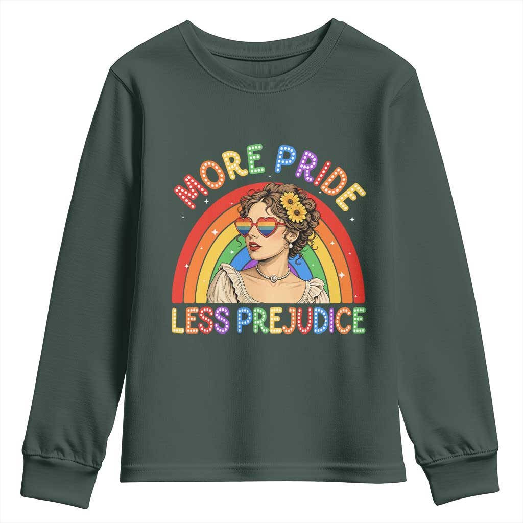More Pride Less Prejudice Youth Sweatshirt Pride Month LGBTQ Gay Lesbian TS14 Dark Forest Green Print Your Wear