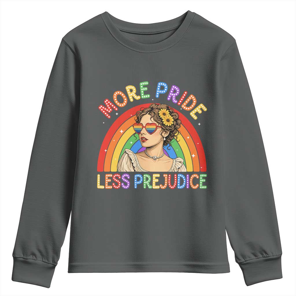 More Pride Less Prejudice Youth Sweatshirt Pride Month LGBTQ Gay Lesbian TS14 Dark Heather Print Your Wear