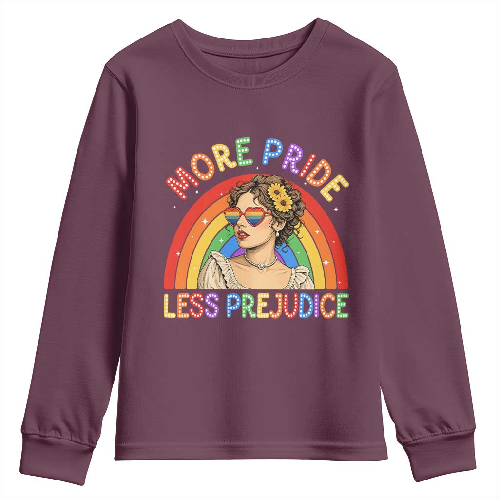 More Pride Less Prejudice Youth Sweatshirt Pride Month LGBTQ Gay Lesbian TS14 Maroon Print Your Wear