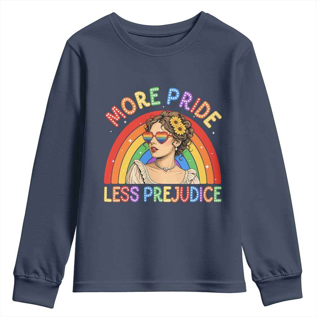 More Pride Less Prejudice Youth Sweatshirt Pride Month LGBTQ Gay Lesbian TS14 Navy Print Your Wear