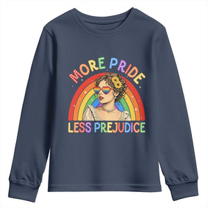 More Pride Less Prejudice Youth Sweatshirt Pride Month LGBTQ Gay Lesbian TS14 Navy Print Your Wear