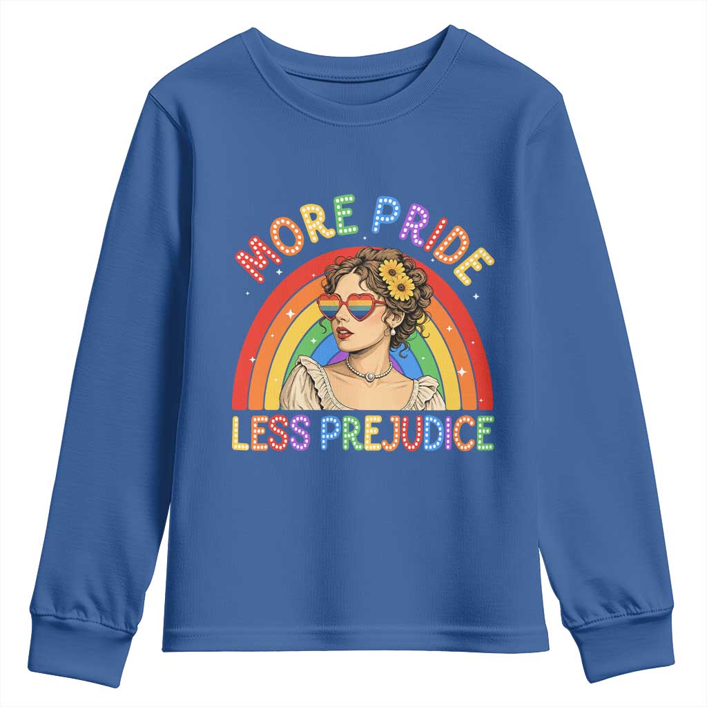 More Pride Less Prejudice Youth Sweatshirt Pride Month LGBTQ Gay Lesbian TS14 Royal Blue Print Your Wear