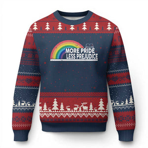 More Pride Less Prejudice Ugly Christmas Sweater Pride Month LGBTQ TS14 Navy Red Print Your Wear
