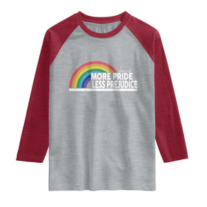 More Pride Less Prejudice Raglan Shirt Pride Month LGBTQ TS14 Heather Gray Heather Red Print Your Wear