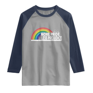 More Pride Less Prejudice Raglan Shirt Pride Month LGBTQ TS14 Sport Gray Navy Print Your Wear