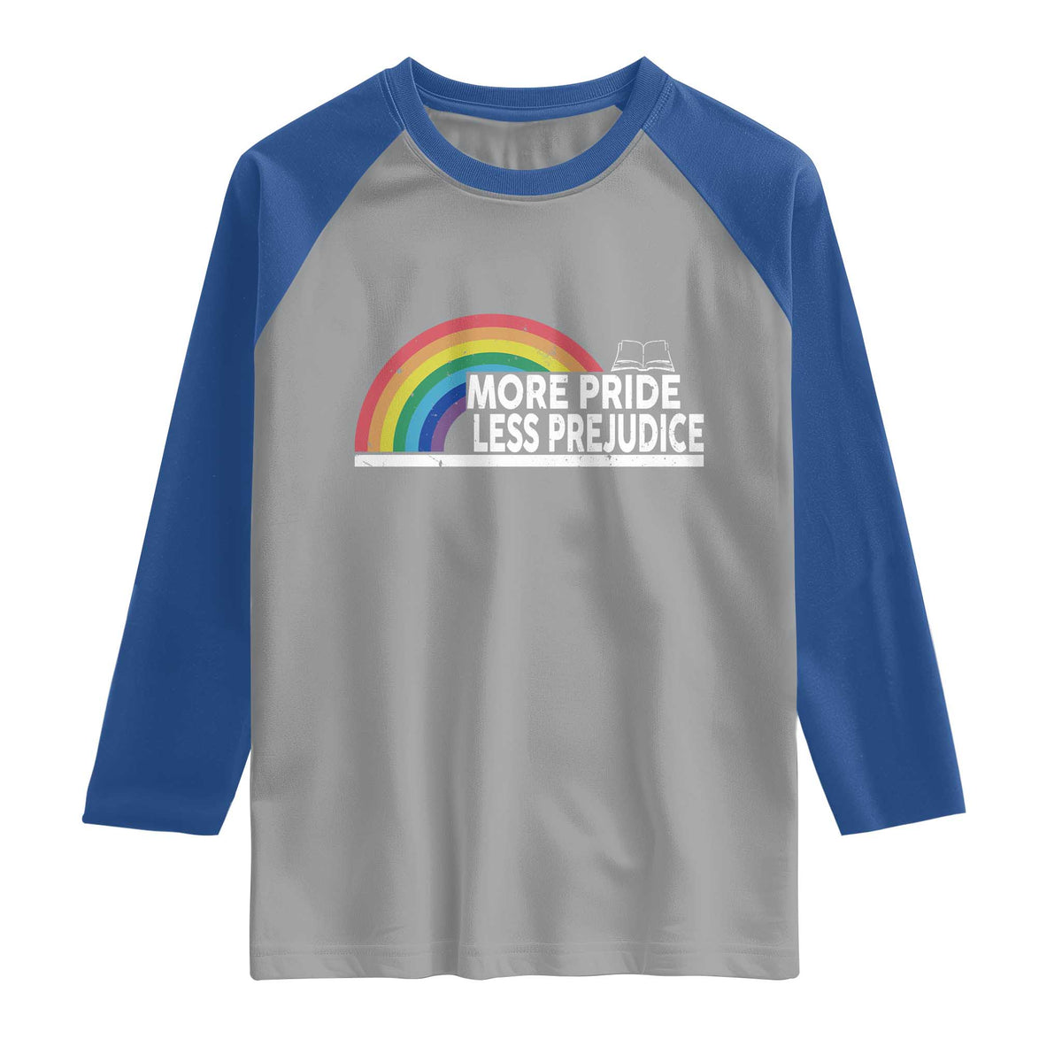 More Pride Less Prejudice Raglan Shirt Pride Month LGBTQ TS14 Sport Gray Royal Print Your Wear