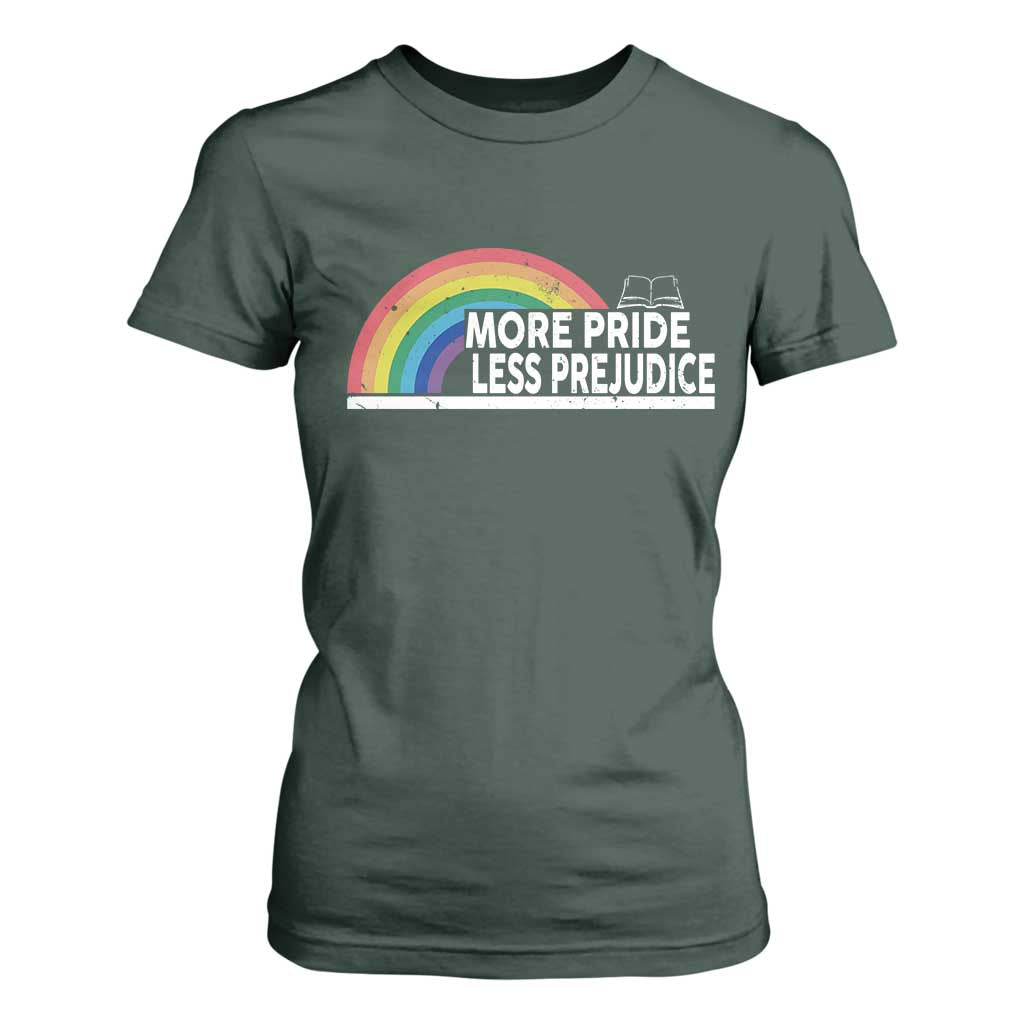 More Pride Less Prejudice T Shirt For Women Pride Month LGBTQ TS14 Dark Forest Green Print Your Wear
