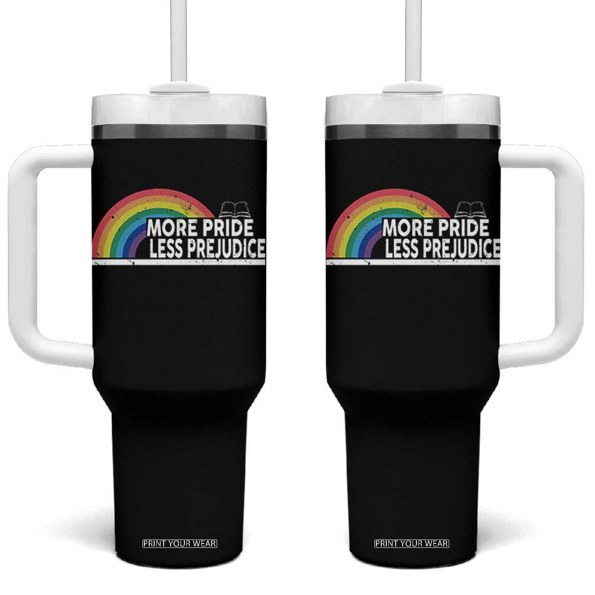 More Pride Less Prejudice Tumbler With Handle Pride Month LGBTQ TS14 One Size: 40 oz Black Print Your Wear