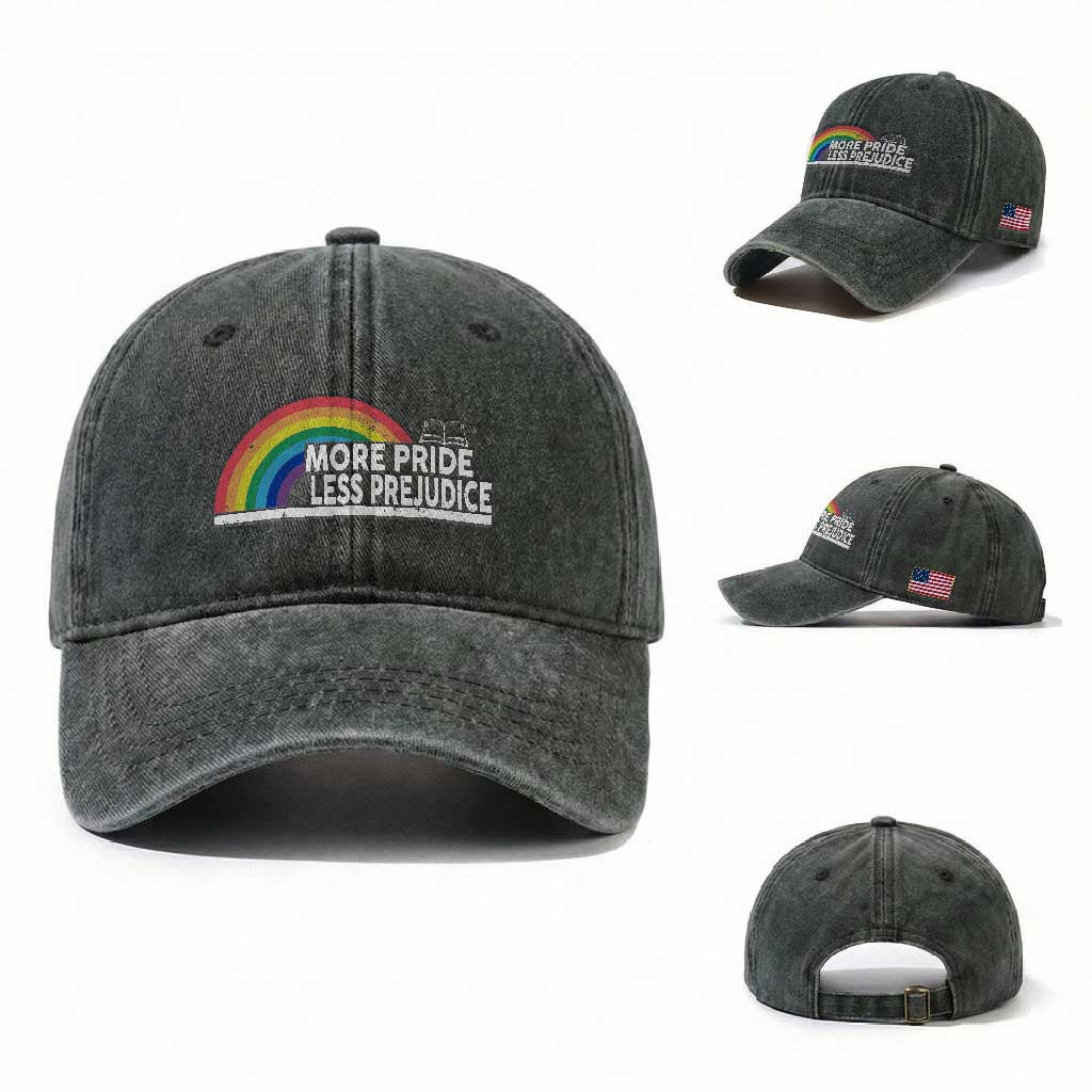 More Pride Less Prejudice Washed Cotton Baseball Cap Pride Month LGBTQ