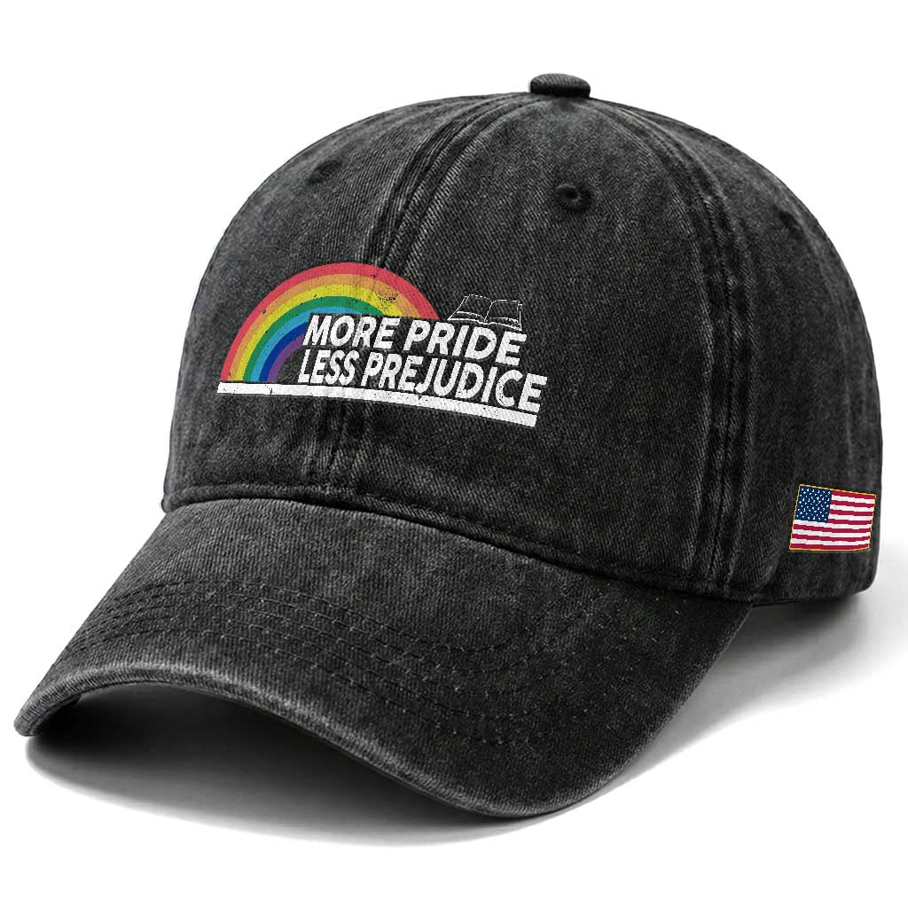 More Pride Less Prejudice Washed Cotton Baseball Cap Pride Month LGBTQ