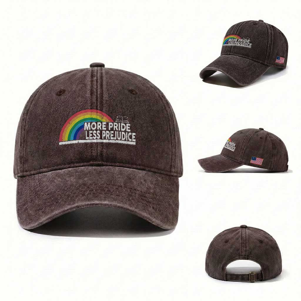 More Pride Less Prejudice Washed Cotton Baseball Cap Pride Month LGBTQ