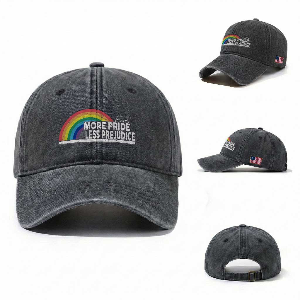 More Pride Less Prejudice Washed Cotton Baseball Cap Pride Month LGBTQ