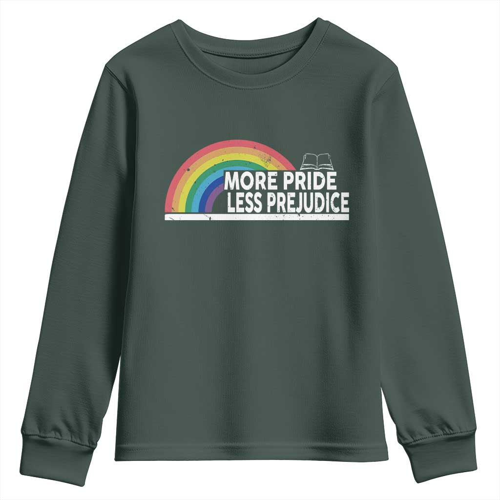 More Pride Less Prejudice Youth Sweatshirt Pride Month LGBTQ TS14 Dark Forest Green Print Your Wear
