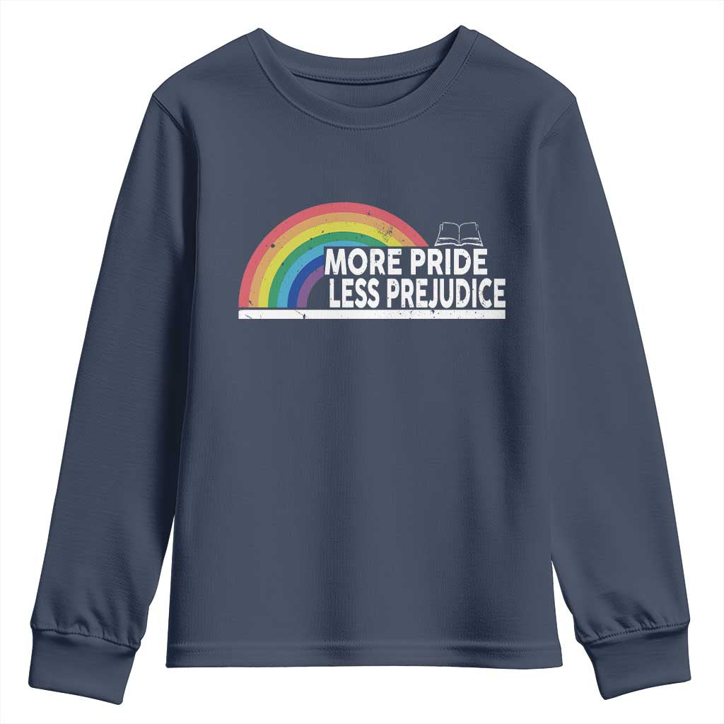 More Pride Less Prejudice Youth Sweatshirt Pride Month LGBTQ TS14 Navy Print Your Wear