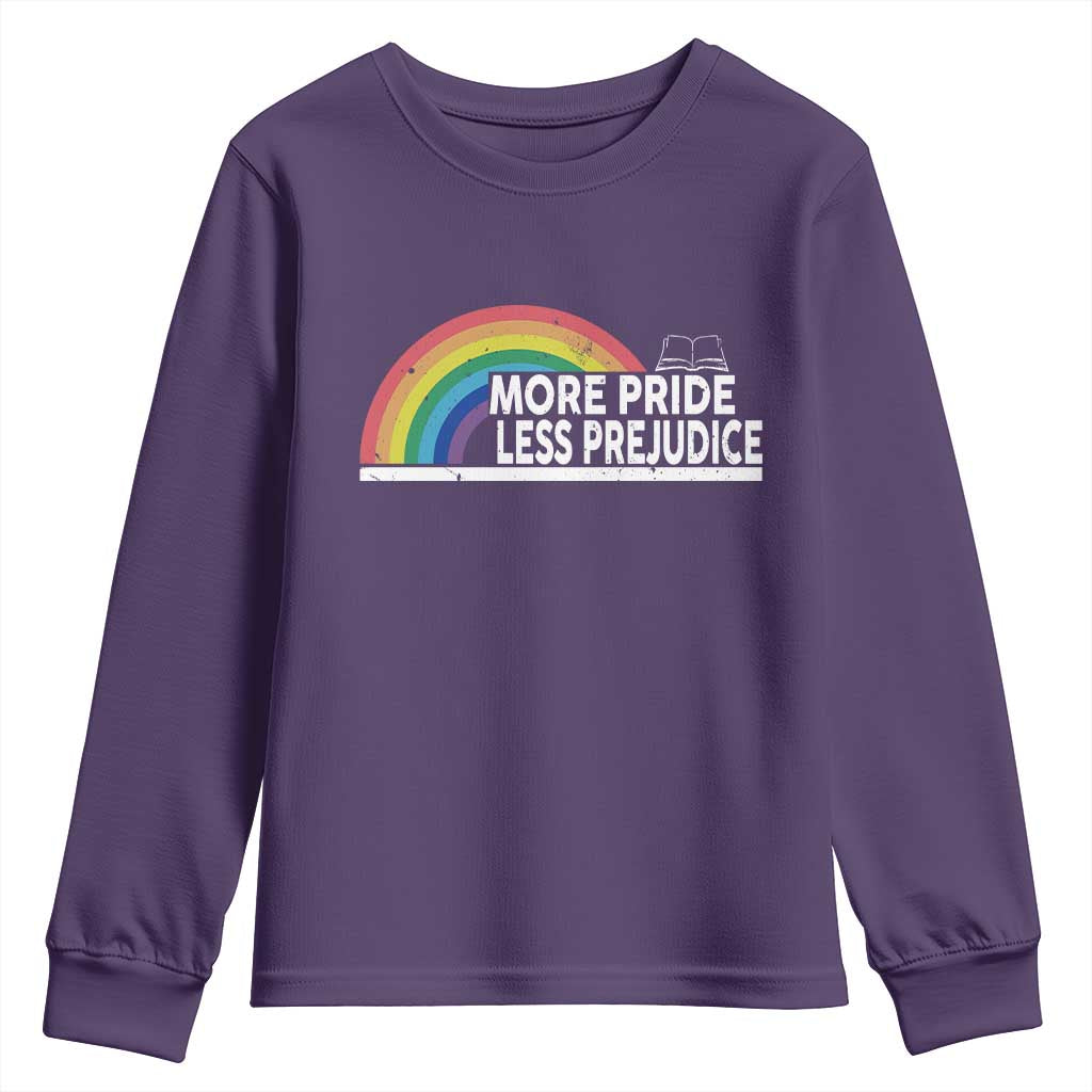 More Pride Less Prejudice Youth Sweatshirt Pride Month LGBTQ TS14 Purple Print Your Wear