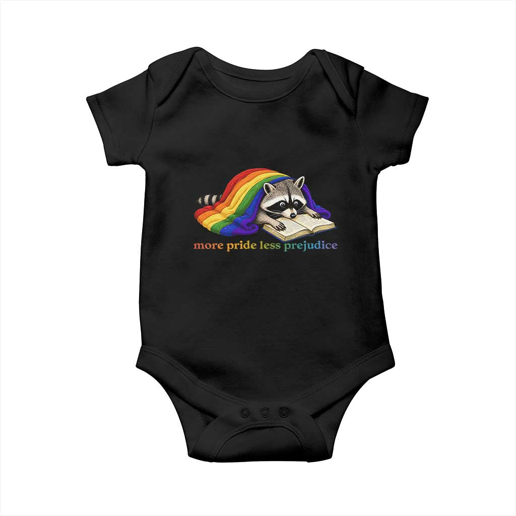More Pride Less Prejudice Baby Onesie LGBT Raccoon Book Lover TS14 Black Print Your Wear
