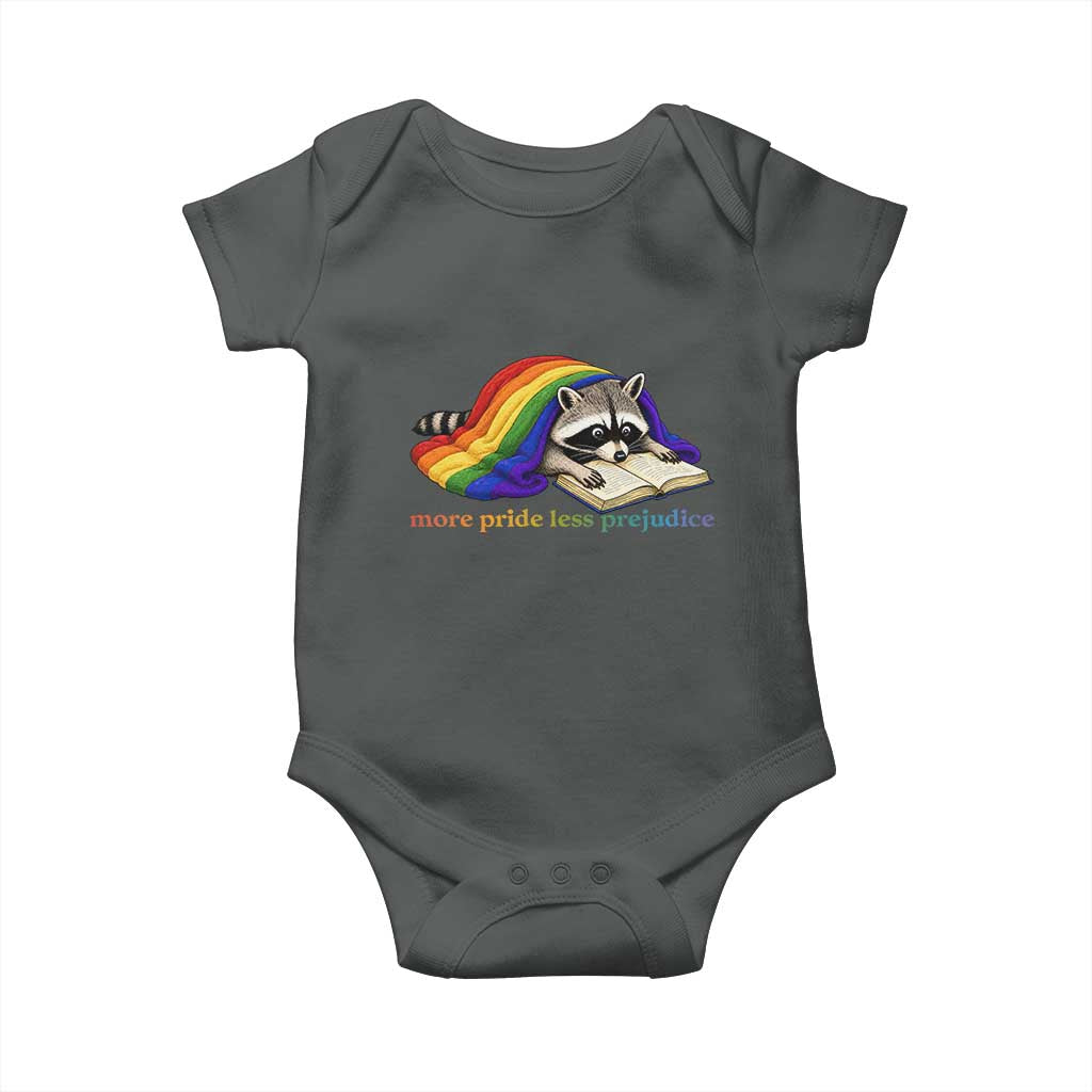 More Pride Less Prejudice Baby Onesie LGBT Raccoon Book Lover TS14 Dark Heather Print Your Wear