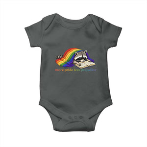 More Pride Less Prejudice Baby Onesie LGBT Raccoon Book Lover TS14 Dark Heather Print Your Wear